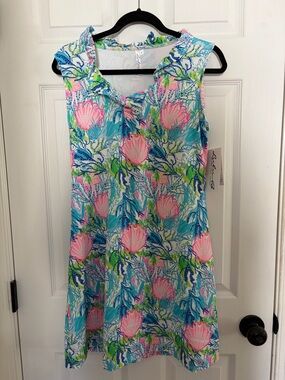 NWT Lulu-B Multicolor tropical floral Dress ruffle sleeveless Blue, Green, Pink